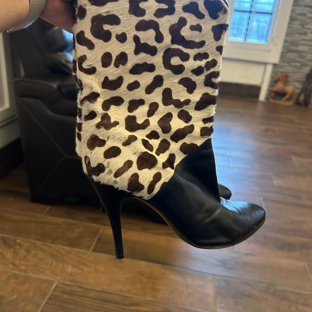 Chic Leopard and Black Heeled Boots